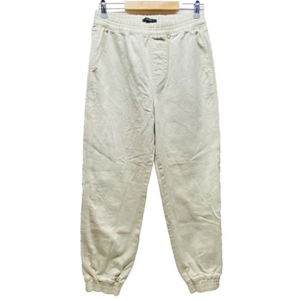 Forever 21 Linen Blend Jogger Women's Small Cream Heavy Cotton Elastic Waist EUC